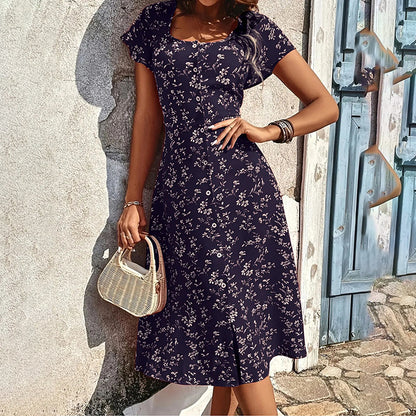 Robe longue boutonnée florale style bohème – Robe de plage fendue d'été