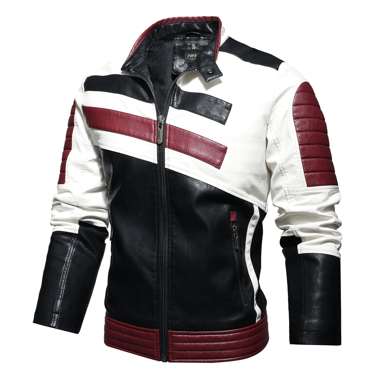 Blouson de moto en cuir pour homme – Coupe ajustée à col montant style aviateur