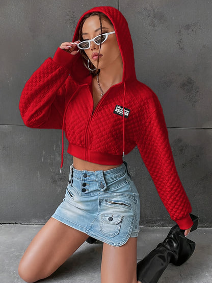 Sweat à capuche élégant à lettres pour femme – Pull court de rue rouge et noir