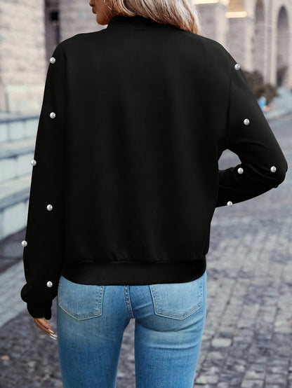 Veste de baseball ornée de perles – Vêtement d'extérieur élégant boutonné pour femme
