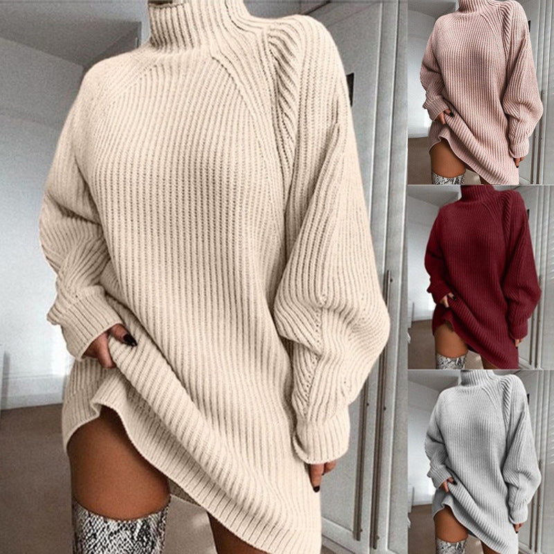 Robe pull col roulé Loom & Soul pour femme – Long pull d'hiver en maille avec tissu chaud imitation coton