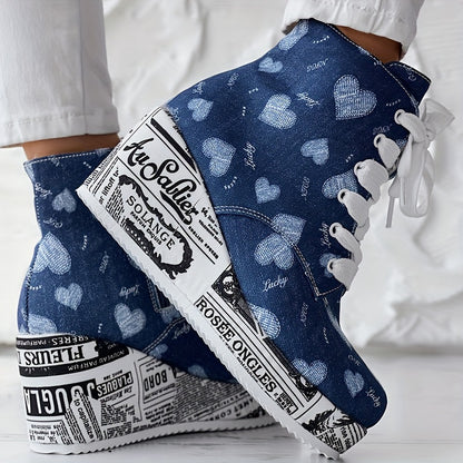 Bottines à talons épais scintillantes pour femmes – Bottines à lacets avec cœur en dentelle