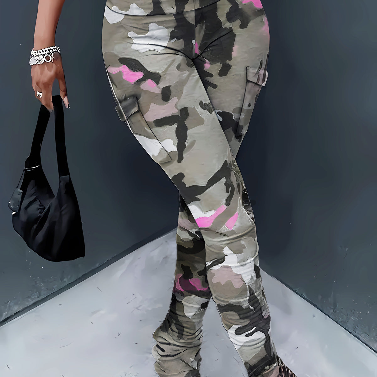 Legging de sport taille haute camouflage pour femme – Tissu stretch avec poches latérales
