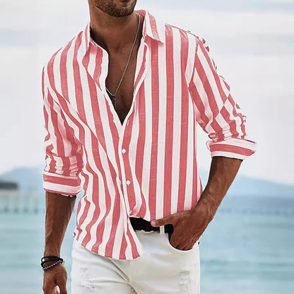Chemise décontractée à rayures pour homme – Coupe ample, style britannique, manches longues