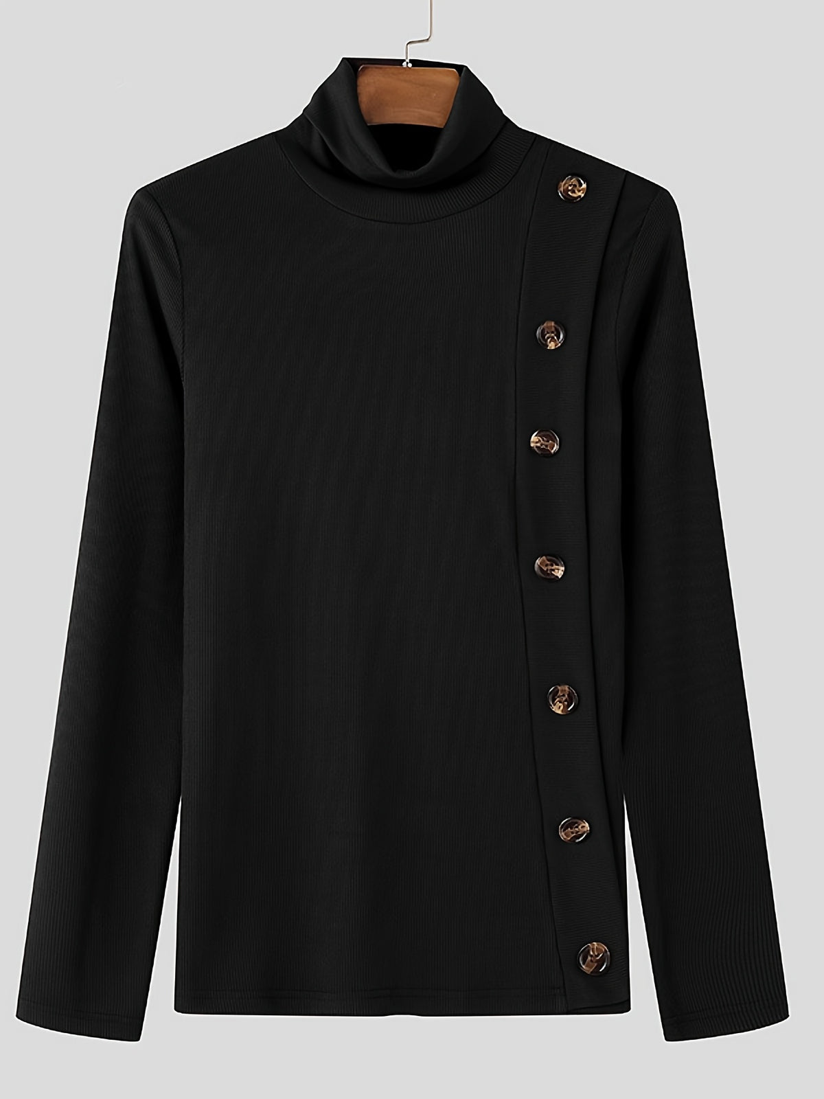 Men’s Slim Turtleneck Base Layer – Button Detail Knit Shirt