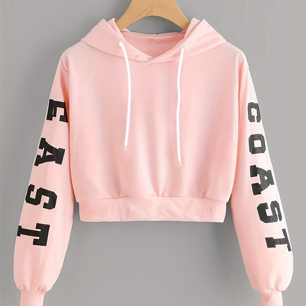 Sweat à capuche rose à lettres pour femme – Imprimé East/West Style décontracté