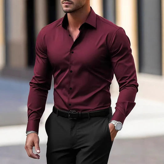 Loom & Soul™ Men’s Long-Sleeve Button Down Shirt – Solid Color Velvet Business & Casual Top