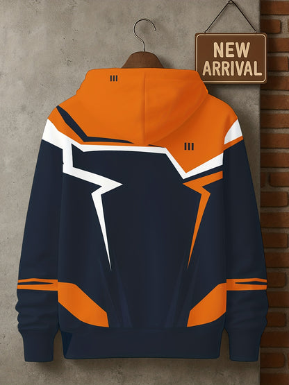 Men’s 3D D-Print Hoodie – Black & White Color-Block Street Pullover