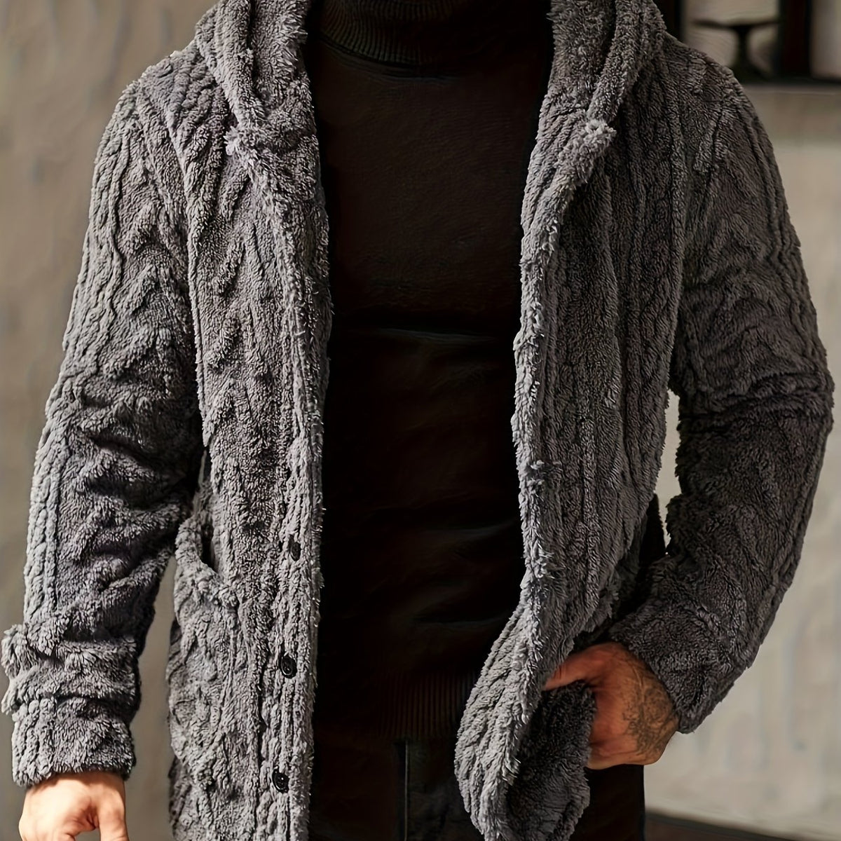 Men’s Teddy Fleece Hooded Jacket – Cozy Button-Up Winter Cardigan