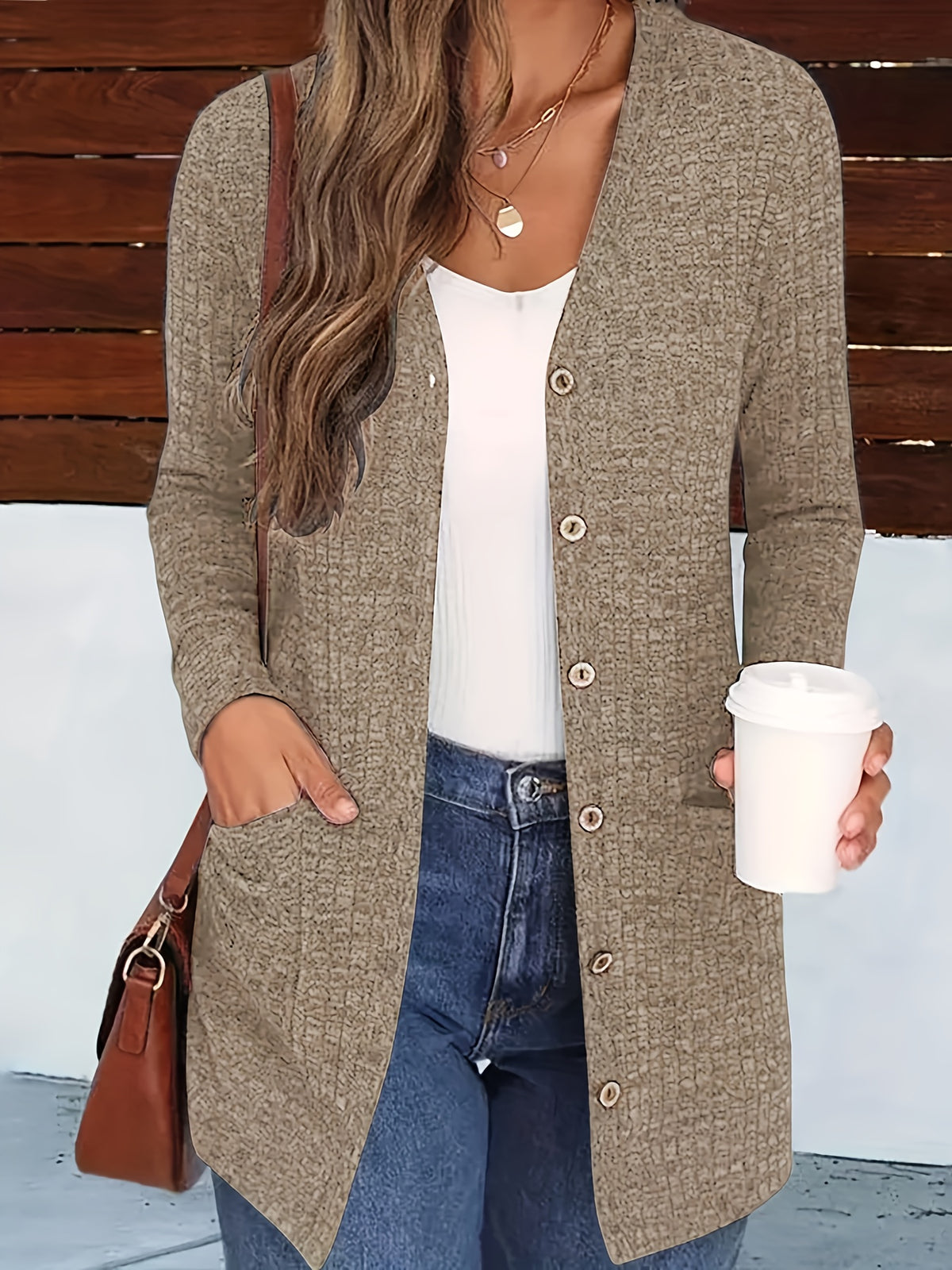 Cardigan élégant col V pour femme – Pull d'automne douillet boutonné