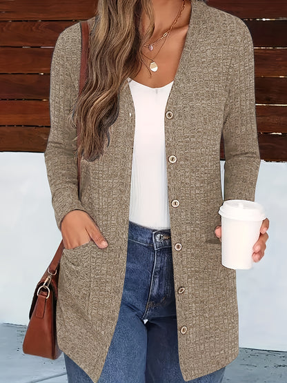 Cardigan élégant col V pour femme – Pull d'automne douillet boutonné