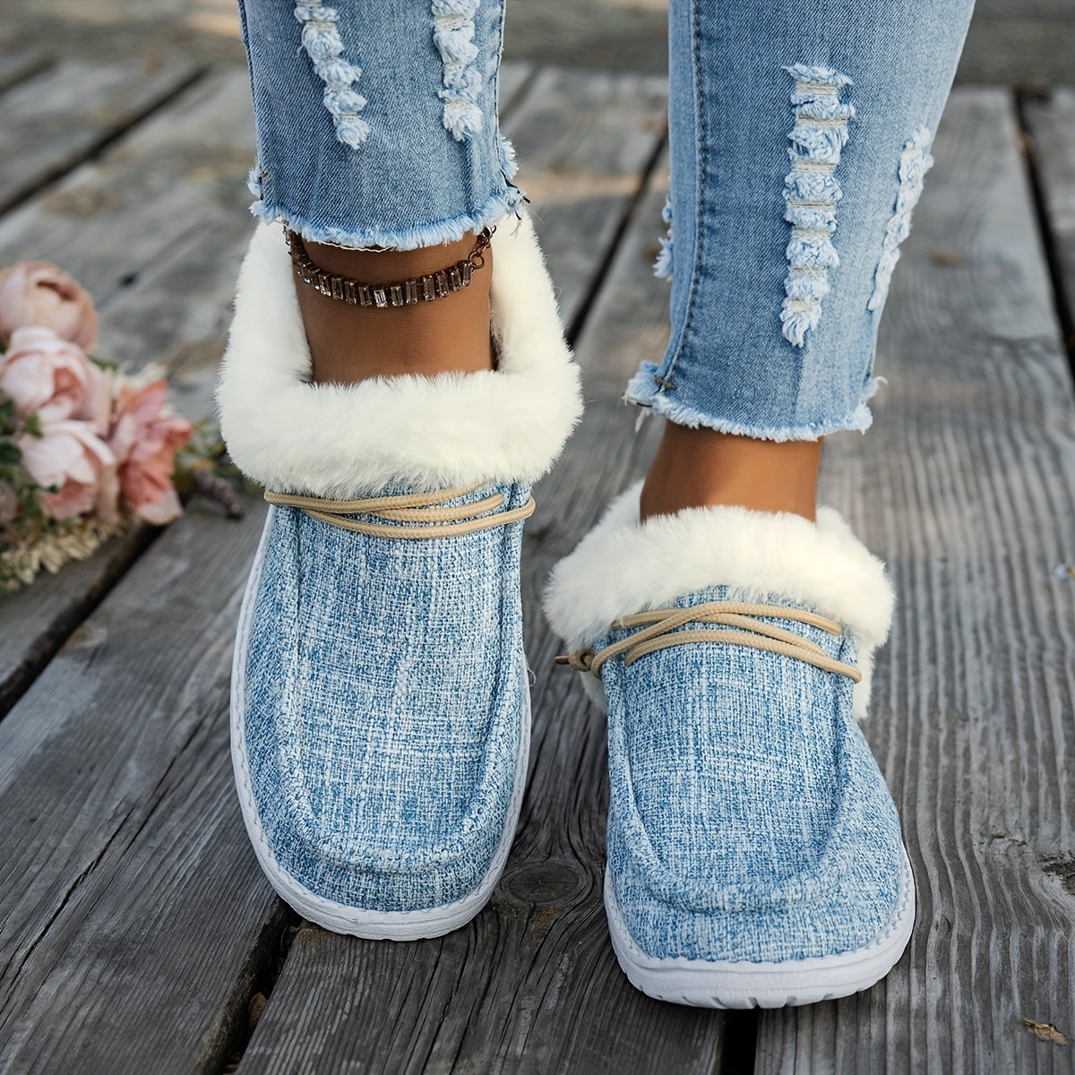 Women’s Slip-On Loafers – Warm Non-Slip Casual Winter Shoes with EVA Sole