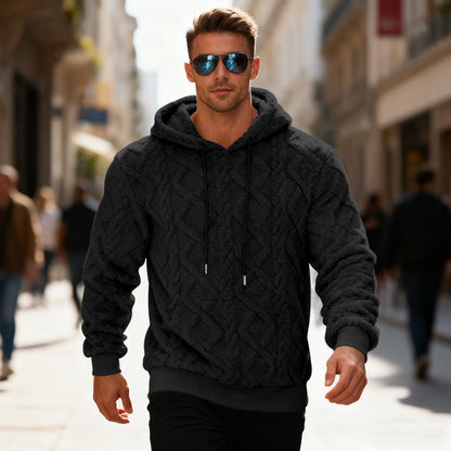 Men’s Plush Fleece Hoodie – Loose Fit Winter Pullover Sweatshirt