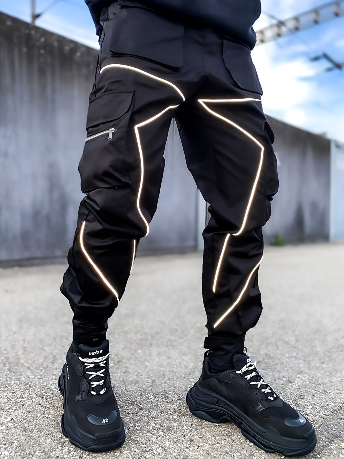 Pantalones cargo reflectantes para hombre – Pantalones deportivos holgados multibolsillos