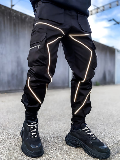 Pantalones cargo reflectantes para hombre – Pantalones deportivos holgados multibolsillos