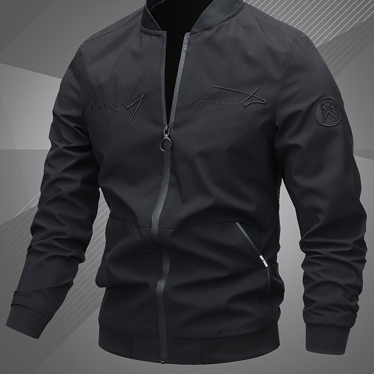 Men’s Letter Embroidered Bomber Jacket – Sporty Casual Streetwear