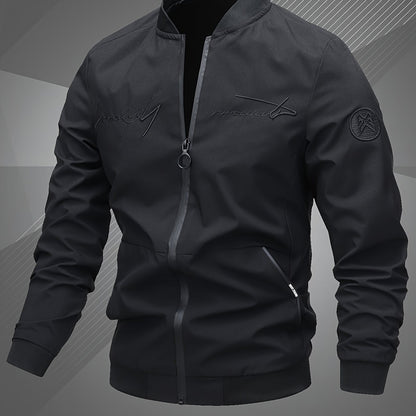 Men’s Letter Embroidered Bomber Jacket – Sporty Casual Streetwear