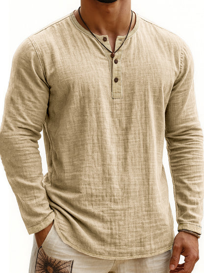 Chemise Henley Homme à Manches Longues Slim Fit à 3 Boutons et Imprimé Numérique Bicolore