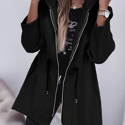 Women’s Solid Hooded Jacket – Machine-Washable Polyester Fall/Winter Coat