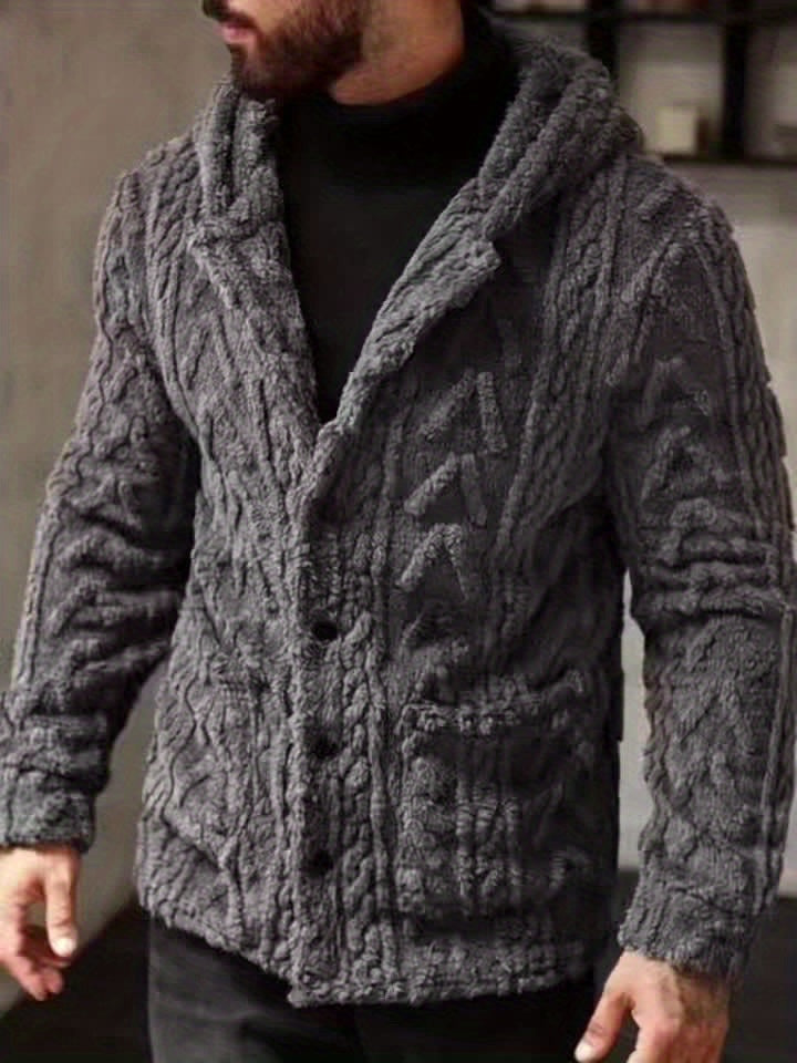 Men’s Teddy Fleece Hooded Jacket – Cozy Button-Up Winter Cardigan
