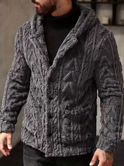 Men’s Teddy Fleece Hooded Jacket – Cozy Button-Up Winter Cardigan