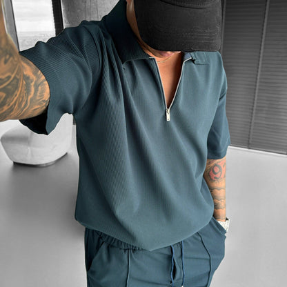 Loom & Soul™ Men’s Zipper Polo & Shorts Set – Summer Casual 2-Piece Outfit