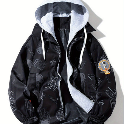 Sudadera con capucha y cremallera con estampado de dibujos animados para hombre de Loom & Soul – Chaqueta juvenil estilo urbano