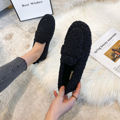 Loom & Soul Women’s Winter Plush Flats – Warm Lamb Wool Slip-On Loafers with Soft Lining and Flat Heel
