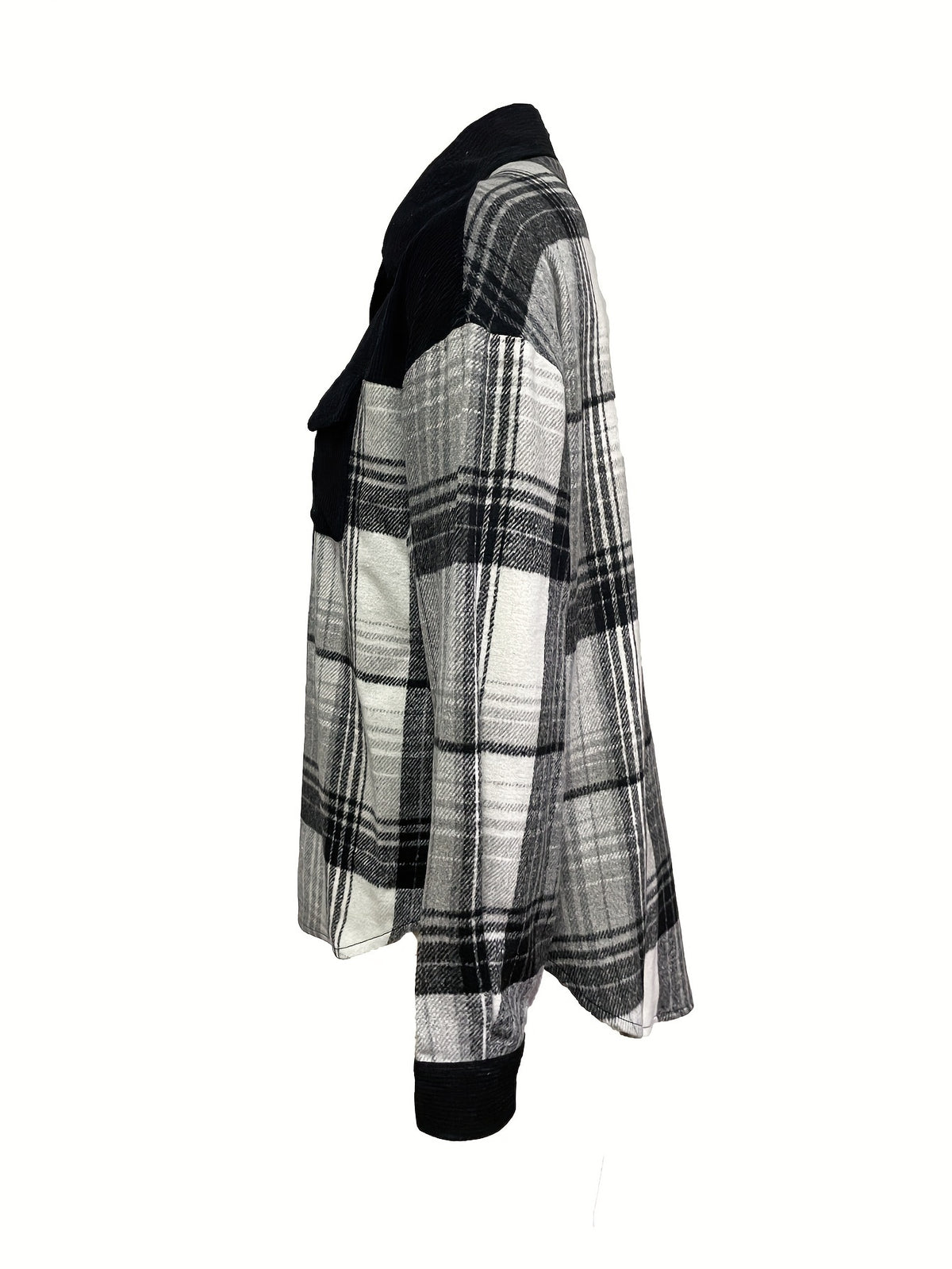 Shacket à carreaux pour femme – Col à revers, boutonnée, épaules tombantes, automne/printemps
