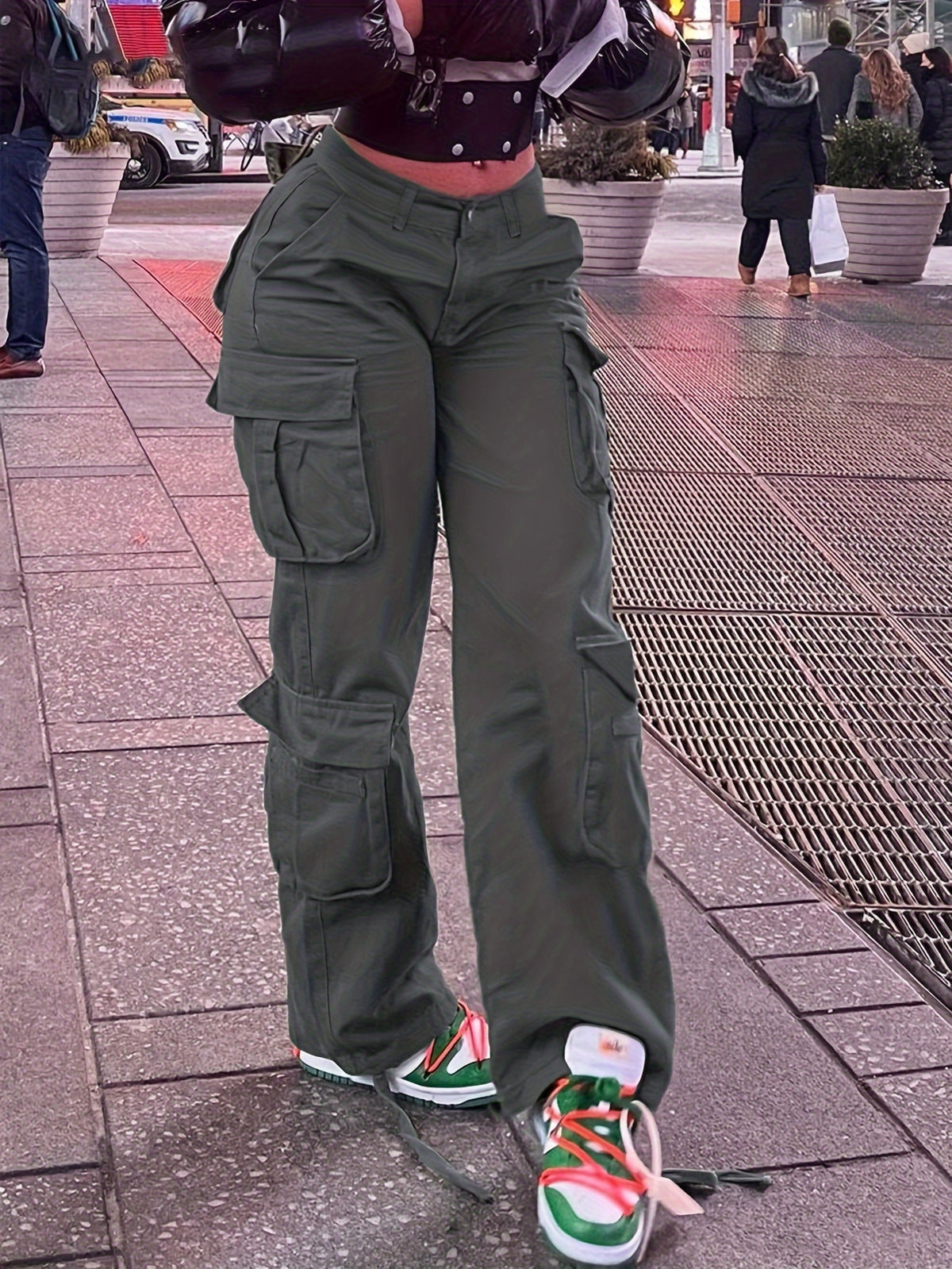 Pantalones cargo retro Y2K para mujer – Cintura alta, pierna ancha, estilo urbano