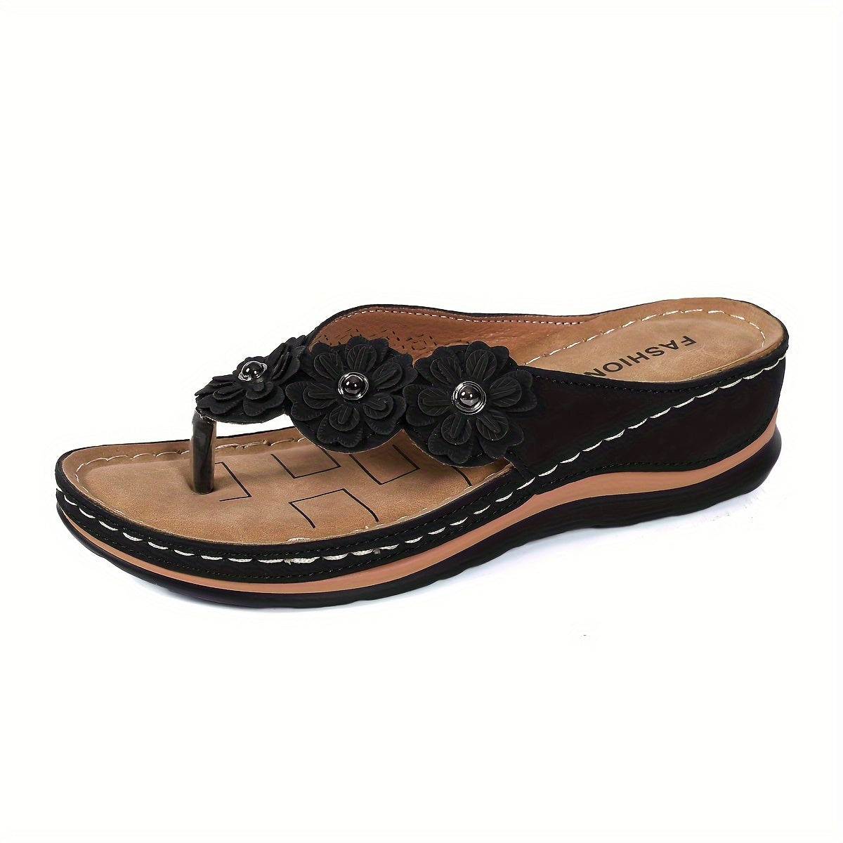 Floral Wedge Flip Flop Sandals – Elegant Platform Summer Shoes