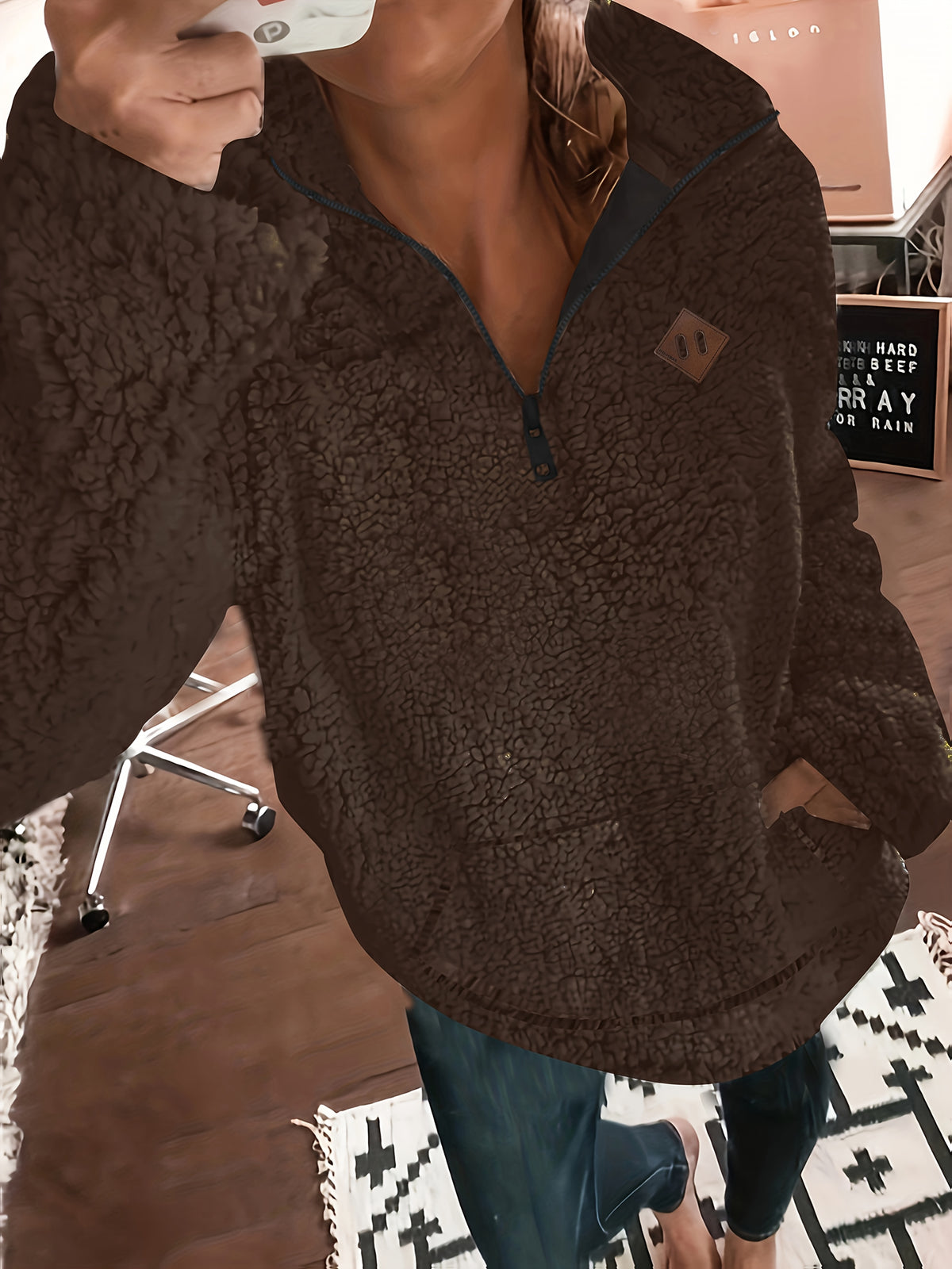 Sweat à capuche zippé douillet doublé polaire – Doux et décontracté pour femme