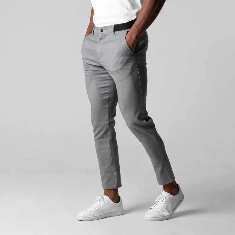 Pantalon de costume ajusté Loom & Soul™ pour homme – Pantalon uni élégant avec taille élastique et poches