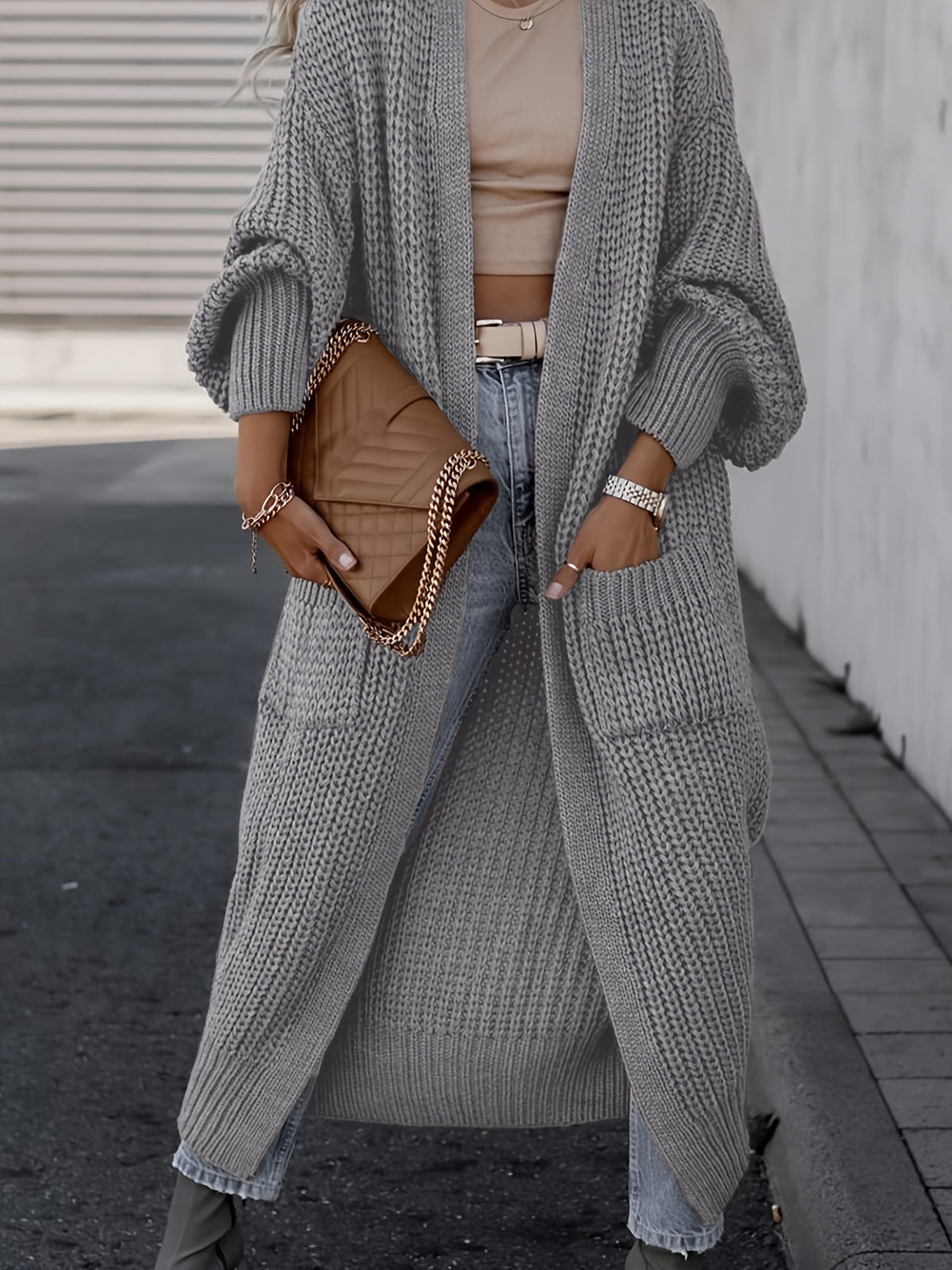 Elegant Deep V-Neck Ribbed Cardigan – Women’s Fall/Winter Knit Sweater