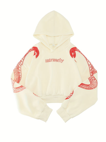 Sweat à Capuche Rouge Femme – Imprimé Phénix & Papillon Style Urbain