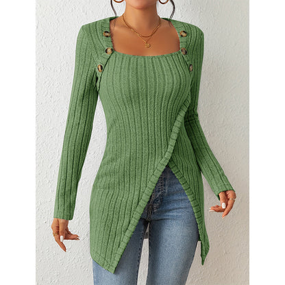 Pull fendu à col carré et épaules dénudées pour femme – Haut en maille élégant