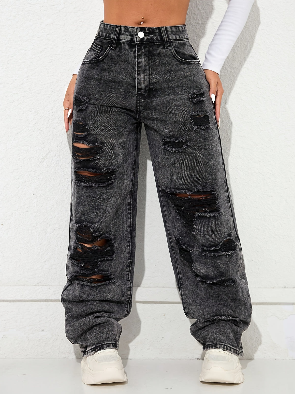 Jean Large Coupe Vintage Effet Délavé – Denim Urbain Bleu Lavé Classique
