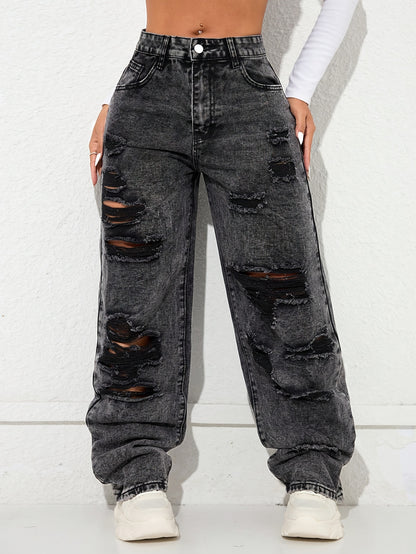 Jean Large Coupe Vintage Effet Délavé – Denim Urbain Bleu Lavé Classique