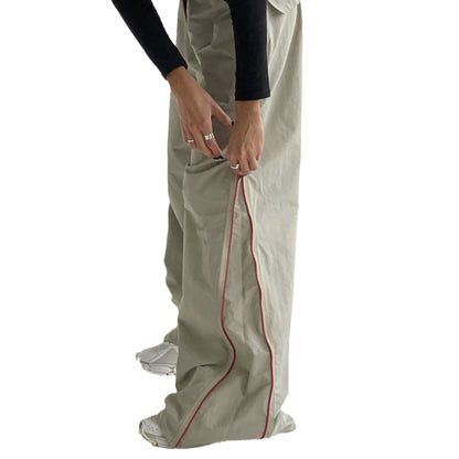 Loom & Soul Women’s All-Matching Loose Trousers – Cotton Low-Waist Wide-Leg Pants with Pocket Design (Khaki)