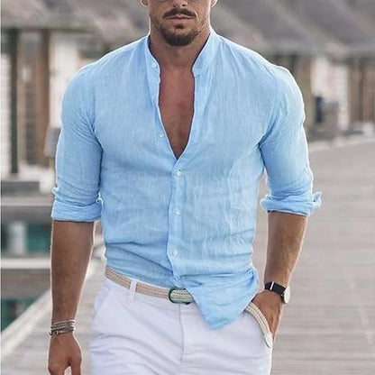 Chemise en coton à manches longues Loom & Soul™ pour homme – Haut décontracté uni boutonné