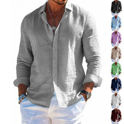 Chemise boutonnée à manches longues Loom & Soul™ pour homme – Haut décontracté coupe ample couleur unie à revers