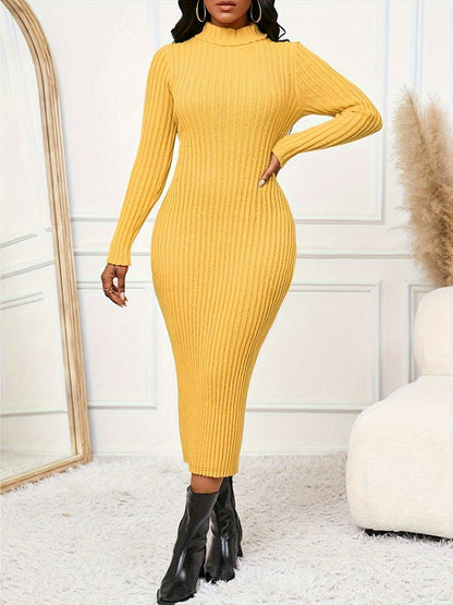 Vestido largo elegante de manga larga y cuello alto - Vestido maxi minimalista ajustado