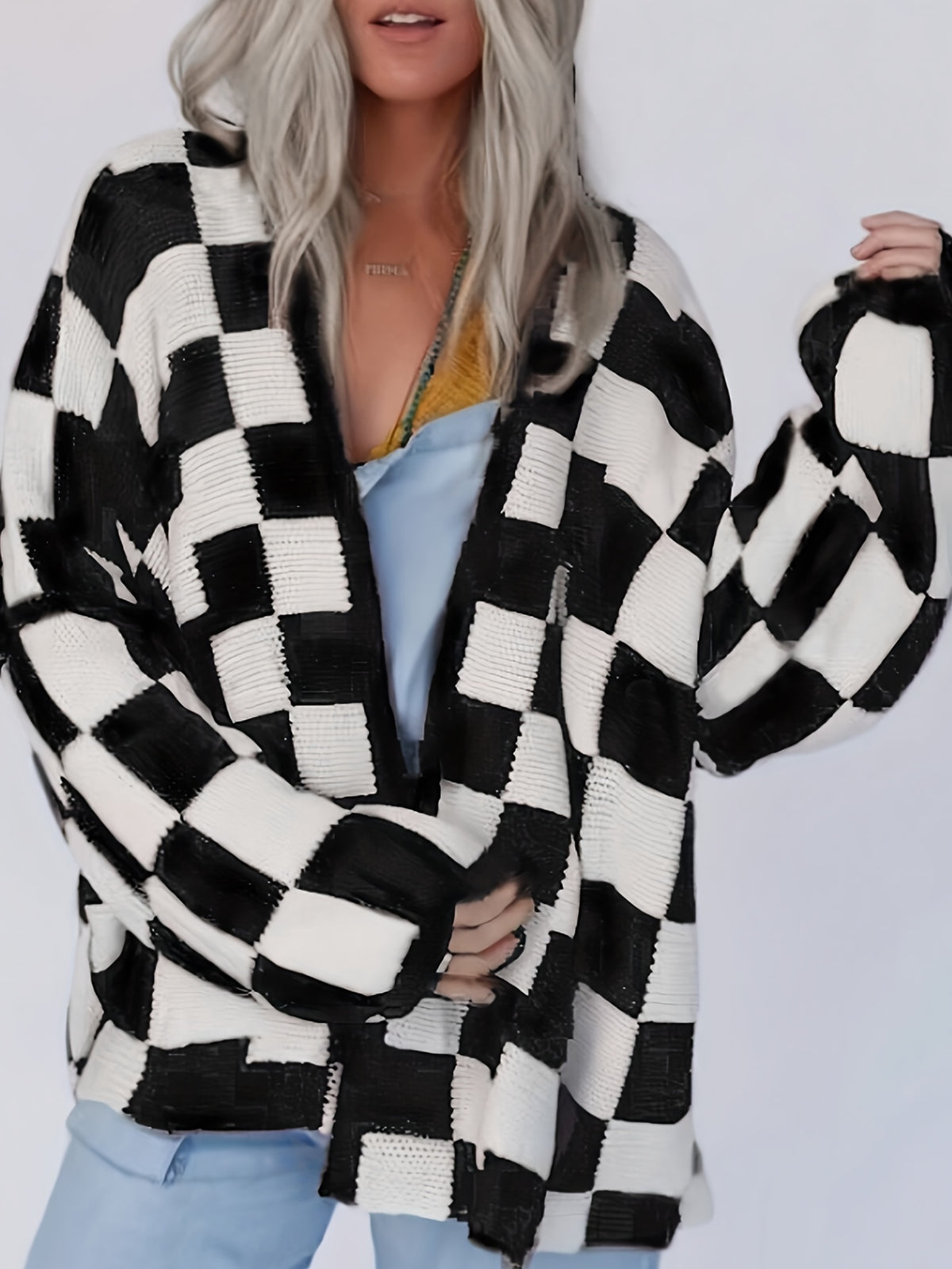 Cardigan vichy rouge et blanc – Pull en maille douillet pour femme automne/hiver