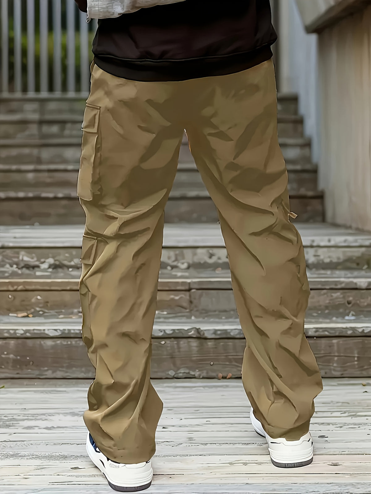 Pantalon cargo noir pour homme – Jogging d'extérieur coupe ample multi-zips pour le printemps/l'automne