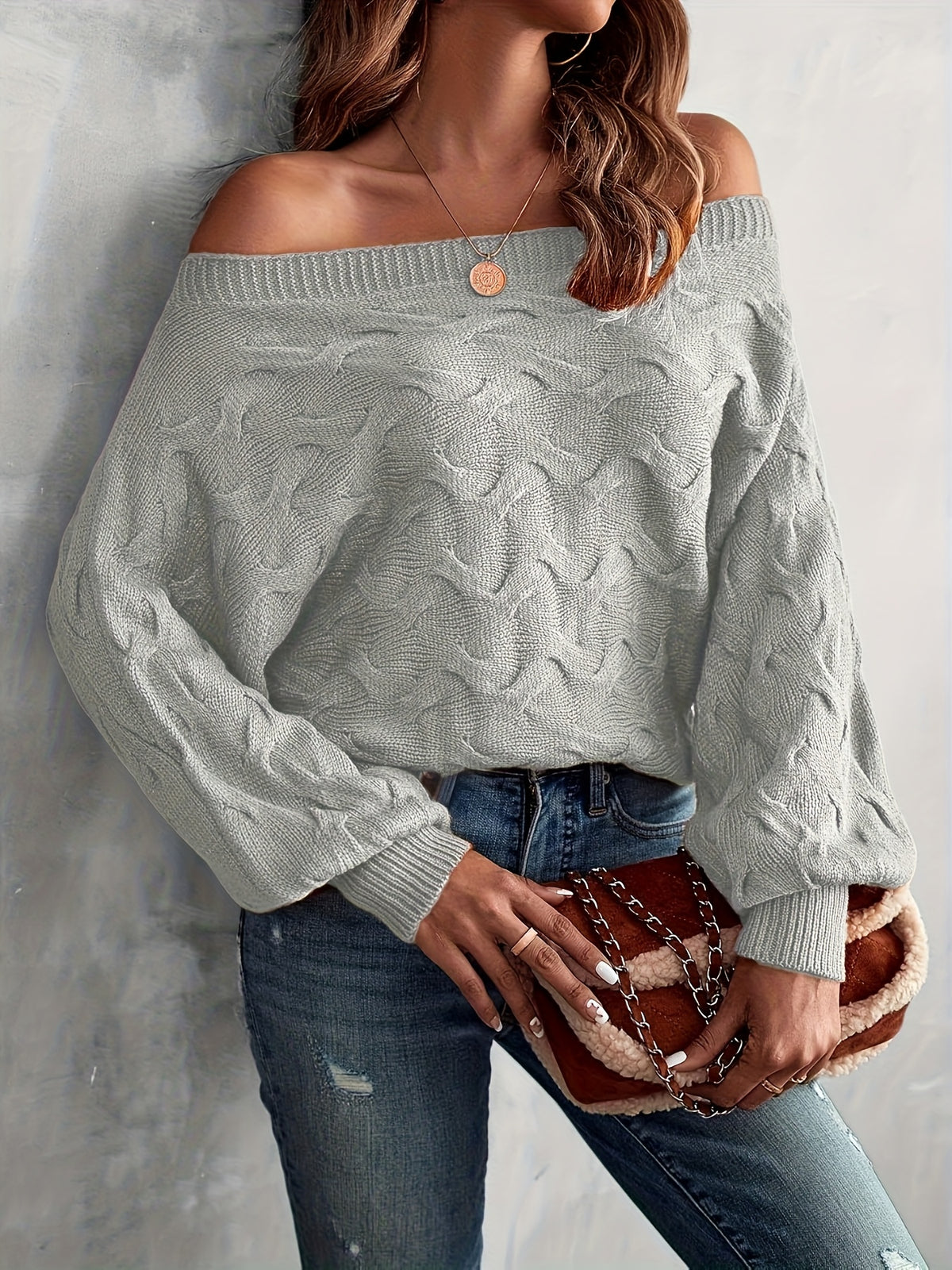 Chandail chauve-souris à épaules dénudées pour femme – Tricot ample toutes saisons