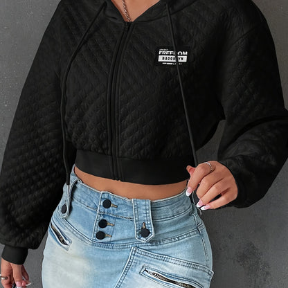 Sweat à capuche élégant à lettres pour femme – Pull court de rue rouge et noir