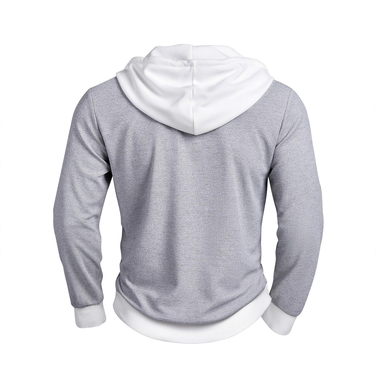 Sweat à capuche boutonné gaufré pour homme – Coupe slim à manches longues contrastantes