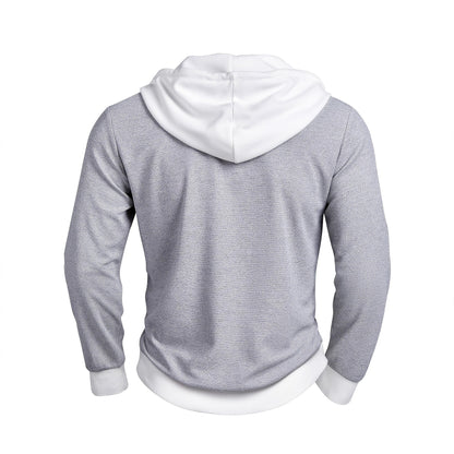 Sweat à capuche boutonné gaufré pour homme – Coupe slim à manches longues contrastantes
