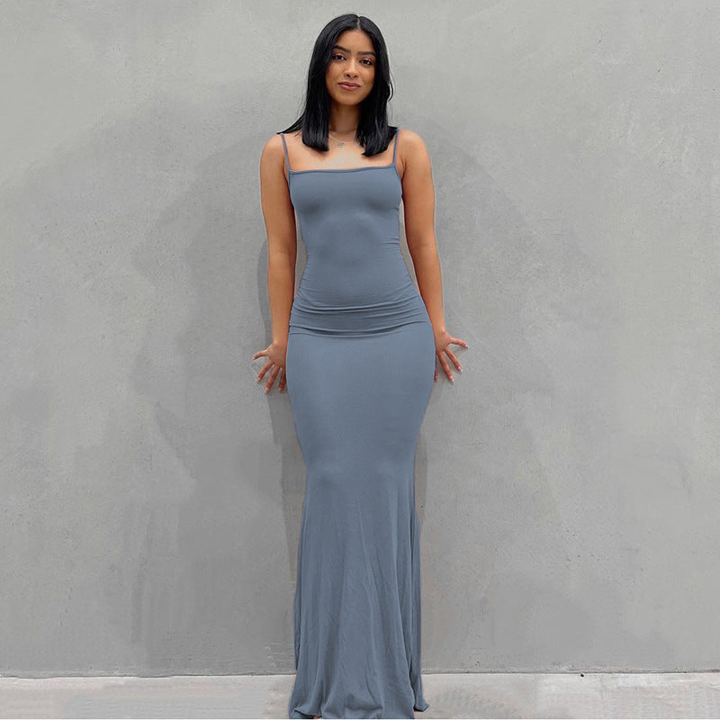 Sleeveless Sling A-Line Maxi Dress – Minimalist High Waist Summer Dress