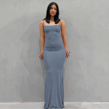 Sleeveless Sling A-Line Maxi Dress – Minimalist High Waist Summer Dress
